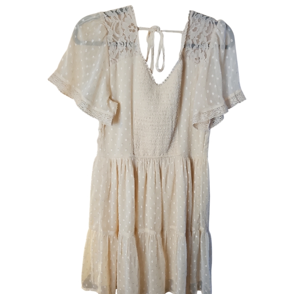 Band of the Free Cream Lace Swiss Dot Mini Dress Small - Picture 4 of 5